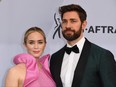 Actress Emily Blunt and husband actor John Krasinski arrive for the 25th Annual Screen Actors Guild Awards at the Shrine Auditorium in Los Angeles on Jan. 27, 2019.