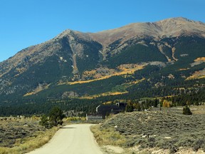 The road and Mount Elbert in Twin Lakes, Colorado.