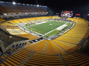 A nearly empty Heinz Field two hours before the Pittsburgh Steelers play the Cleveland Browns in an AFC Wild Card Game.