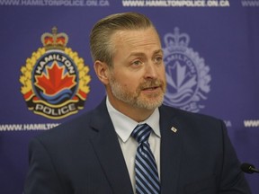 Hamilton Police Det.-Sgt. Jim Callander speaks about the Aug. 6 murder of Keden Bond, 17, and the Sept. 14 killing of Sabir Hassen Omer, 19, on Friday, Oct. 15, 2021.