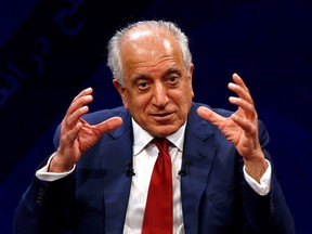 U.S. envoy for peace in Afghanistan Zalmay Khalilzad speaks during a debate at Tolo TV channel in Kabul, Afghanistan, April 28, 2019.