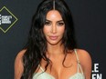 Kim Kardashian arrives for the 45th annual E! People's Choice Awards at Barker Hangar in Santa Monica, Calif., Nov. 10, 2019.
