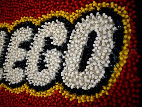 A Lego pieces is pictured during the annual New York Toy Fair, at the Jacob K. Javits Convention Center in New York City.