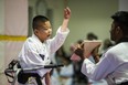 Liam Marriage channels Bruce Lee in a Village taekwondo class.