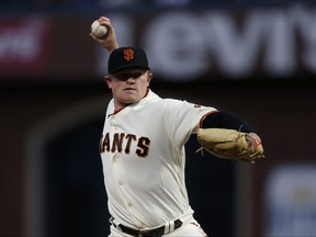 San Francisco Giants starting pitcher Logan Webb pitches in the first inning against the Los Angeles Dodgers during game one of the 2021 NLDS at Oracle Park in San Francisco, Calif., Oct. 8, 2021.