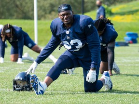 Argonauts linebacker Henoc Muamba will return from injury to face the Alouttes tonight in Montreal.