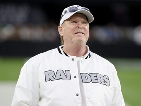 Raiders owner Mark Davis reacts before the game against the Eagles at Allegiant Stadium in Las Vegas, Oct. 24, 2021.