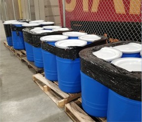 Barrels which stored the $11-million of stolen bullion before it was stolen from Montreal in Jan. 2020