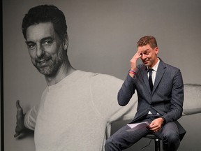 Spanish player Pau Gasol attends a press conference to announce his retirement, at the Gran Teatre del Liceu in Barcelona, on October 5, 2021.