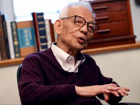 Princeton University meteorologist Professor Syukuro Manabe, who won a share of the 2021 Nobel Prize in physics, talks in his home in Princeton, N.J., Oct. 5, 2021.