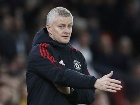 Manchester United manager Ole Gunnar Solskjaer as Manchester United faces Liverpool at Old Trafford, Manchester, Britain, on October 24, 2021.