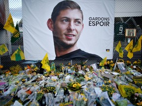 Tributes left outside Stade de la Beaujoire for Emiliano Sala in Nantes, France January 30, 2019.