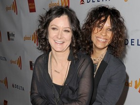 Sara Gilbert and Linda Perry arrive at the 23rd Annual GLAAD Media Awards presented by Ketel One and Wells Fargo held at Westin Bonaventure Hotel on April 21, 2012 in Los Angeles, Calif.