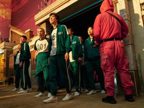 This handout image courtesy of Netflix shows a scene of South Korea’s “Squid Game.”