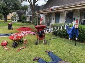 Halloween display in front yard of Steven Novak in Dallas, Tex.