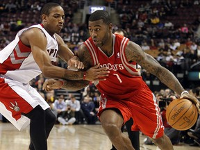 Terrence Williams of the Houston Rockets drives to the basket during NBA action in Toronto March 7, 2012.