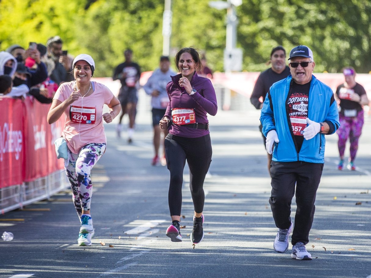 Participants nearing the finish line at the Scotiabank Toronto Waterfront Marathon 10K on Sunday, Oct. 17, 2021.