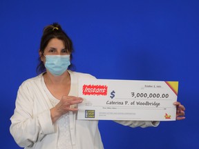 Caterina Puntillo with her $3-million cheque.