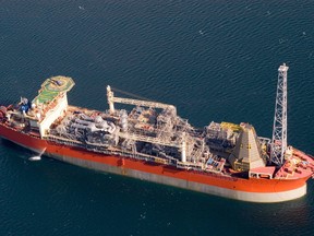 Husky Oil's Searose FPSO is pictured sailing to the White Rose oil field located in the Jeanne d'Arc Basin east of St. John's, Newfoundland and Labrador.