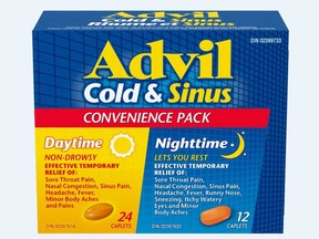 A box of Advil Cold and Sinus Day/Night Convenience Pack is pictured in this Health Canada photo.