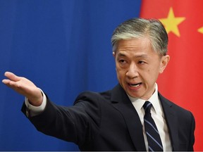 Chinese Foreign Ministry spokesman Wang Wenbin takes a question during the daily Foreign Ministry briefing in Beijing on July 24, 2020.