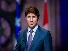 In this file photo taken on July 15, 2021 Canadian Prime Minister Justin Trudeau holds a press conference on the airline industry in Montreal, Quebec.