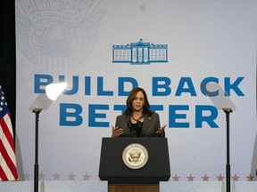US Vice President Kamala Harris speaks about the Bipartisan Infrastructure Deal and the Build Back Better Agenda at the Edenwald YMCA on October 22, 2021 in the Bronx Borough of New York.