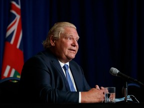 Ontario Premier Doug Ford speaks during a press conference at Queen's Park in Toronto on Wednesday, Sept. 22, 2021.