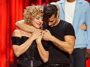 Melanie C and her pro partner Gleb Savchenko are pictured during  Grease Night on "Dancing With the Stars."