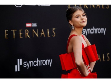 Lia McHugh poses at the premiere for Marvel Studios' Eternals at the El Capitan Theatre in Hollywood on Oct. 18, 2021.