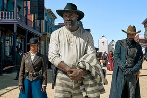 Regina King, Idris Elba, and Lakeith Stanfield in The Harder They Fall.