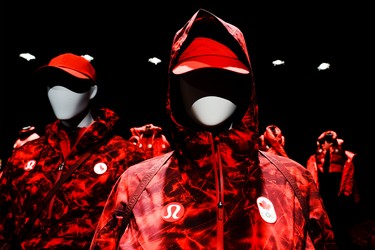 Mannequins dressed with the Lululemon Athletica's Team Canada uniforms for the Beijing 2022 Winter Olympics, in Toronto, Tuesday, Oct. 26, 2021.