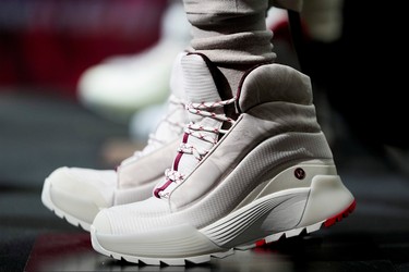 A pair of shoes is pictured on a mannequin dressed in a Lululemon Athletica's Team Canada uniform for the Beijing 2022 Winter Olympics, in Toronto, Tuesday, Oct. 26, 2021.