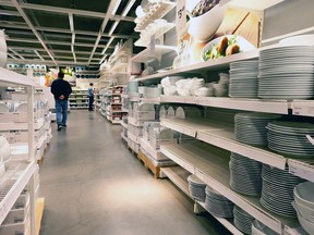An empty shelf is seen at an IKEA store in October. Stores in North America are expected to be hardest hit by product shortages.