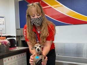 Southwest Airlines employee Cathy Cook and Icky.