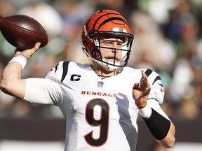 Joe Burrow of the Cincinnati Bengals throws the ball during the third quarter against the New York Jets.