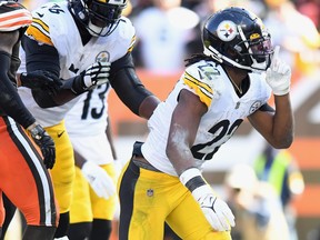 Najee Harris of the Pittsburgh Steelers celebrates a touchdown during the second half against the Cleveland Browns.