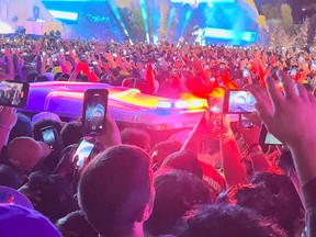 An ambulance is seen in the crowd during the Astroworld music festiwal in Houston, Texas, U.S., November 5, 2021 in this still image obtained from a social media video.