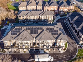 Altona Towns, an energy-sharing community in Pickering, showcases  27 townhomes each outfiitted with a Tesla battery that stores power generated through rooftop solar panels.