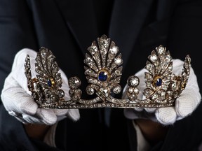 Sapphire and diamond tiara, mid 19th century, is being displayed for Magnificent Jewels and Noble Jewels Part I until Nov. 10 at Sotheby's Geneva on Nov. 2, 2021 in Geneva, Switzerland.