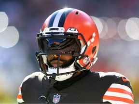 Odell Beckham Jr. #13 is seen playing for the Cleveland Browns against the Pittsburgh Steelers at FirstEnergy Stadium in Cleveland, Oct. 31, 2021.