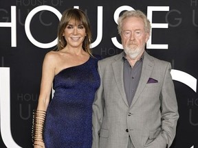 Giannina Facio and Ridley Scott attend the Los Angeles Premiere Of MGM's "House Of Gucci" at Academy Museum of Motion Pictures on November 18, 2021 in Los Angeles, California.