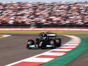 Valtteri Bottas of Finland driving the (77) Mercedes AMG Petronas F1 Team Mercedes W12 during qualifying ahead of the F1 Grand Prix of Mexico at Autodromo Hermanos Rodriguez on Nov. 6, 2021 in Mexico City.