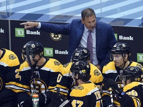 Boston Bruins head coach Bruce Cassidy gestures a game against the Tampa Bay Lightning at Scotiabank Arena.