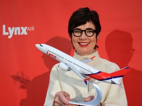Lynx CEO Merren McArthur at the airline’s launch at Calgary International Airport on Tuesday, November 16, 2021.