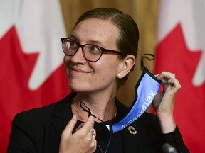 Karina Gould holds a press conference in Ottawa on Monday, July 12, 2021.