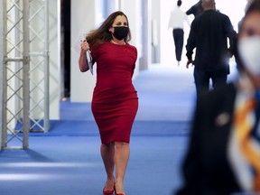 Deputy Prime Minister and Minister of Finance Chrystia Freeland arrives to hold a press conference at the G20 Summit in Rome, Italy, Saturday, Oct. 30, 2021.