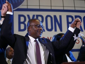 Buffalo Mayor Byron Brown speaks to supporters at his election night party, late Tuesday, Nov. 2, 2021, in Buffalo, N.Y.