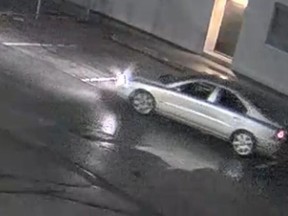 Toronto Police say this car was seen in the area of two shootings, including an incident where a gunman opened fire on a police station.
