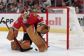 Blackhawks goalie Marc-Andre Fleury has been awful this season, a year after he won the Vezina Trophy. GETTY IMAGES